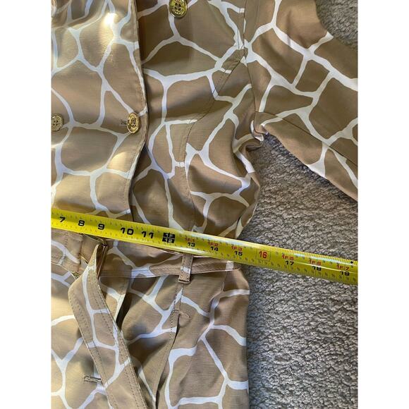 Michael Kors Double Breasted Trench Coat Tan White Mid Length Safari Animal Med - Picture 5 of 16